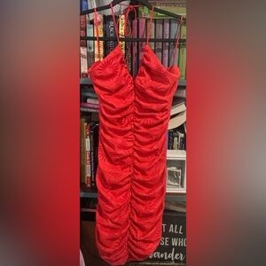 ZARA Red Ruched Bodycon Mini Dress Spaghetti Strap Size M